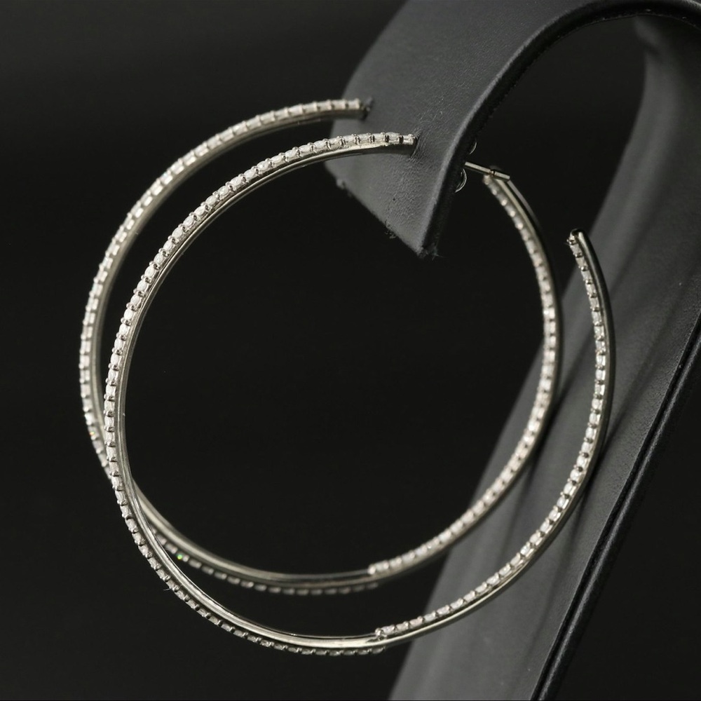Sheryl Lowe Sterling inside out Diamond half hoops Earrings - Picture 3 of 5